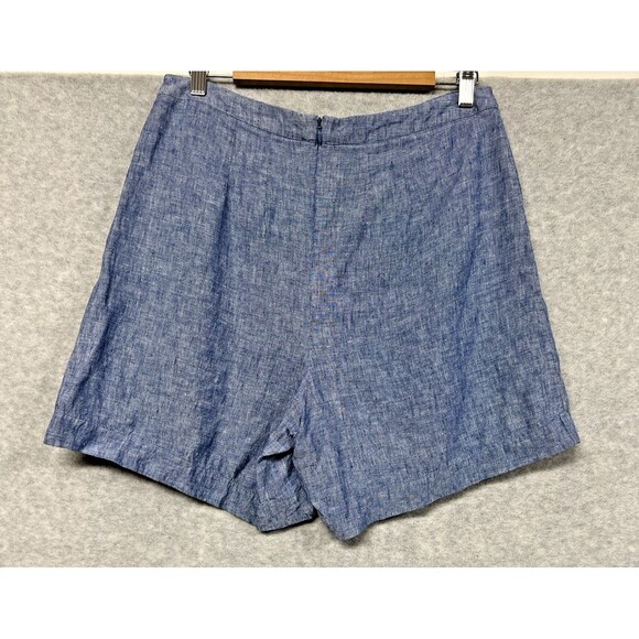 Boden 100% Linen Chambray Shorts Women’s 8 Blue Pleated Front High Rise A-Line - Picture 2 of 9